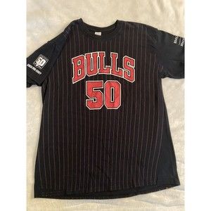 Chicago Bulls NBA 50th Anniv 1966-2016 Men Large Black Shirt Striped Vintage